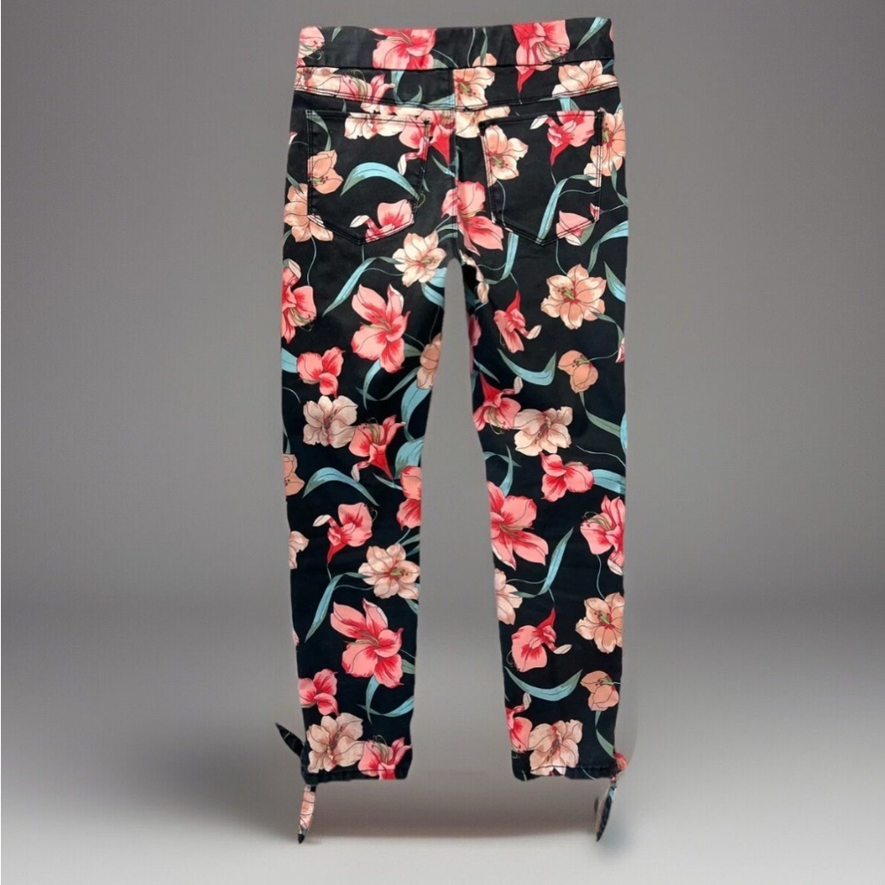 Patchington Pants Size S 2 Black Floral Print Preppy Flowers Tropical Tie Hem